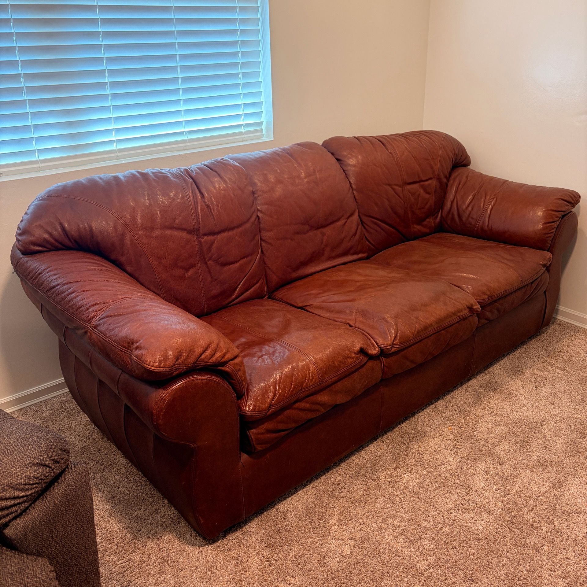 Large “Football” Brown Genuine Leather Sofa