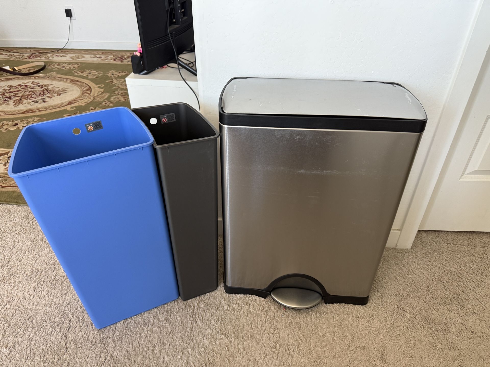 simplehuman Rectangular Dual Compartment Recycling Kitchen Step Trash Can, 46 Liter, Brushed Stainless Steel