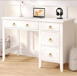 45" White and Gold Desk with 4 Drawers
Home Office Desk with Storage for Work Writing Stud