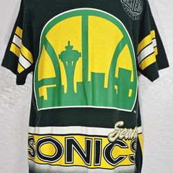Vintage Seattle Supersonics Hockey Shirt BIG LOGO AOP Kemp Payton Sonics 90s 🔥
