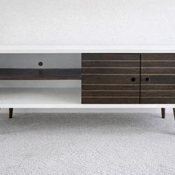 Mid-Century Modern TV Console / Media Stand – Wood + White – Excellent Condition