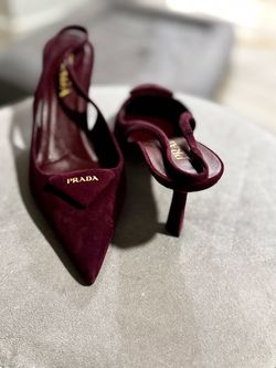 Prada Burgundy Suede Pointed-Toe Slingback Heels