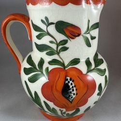 Vintage Erphila Art Pottery Pitcher – Hand-Painted Floral, Czechoslovakia