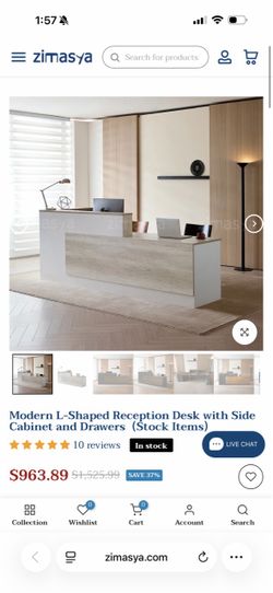 Modern L-Shaped Reception Desk with Side Cabinet and Drawers