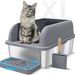 Enclosed Stainless Steel Cat Litter Box with Lid Extra Large Litter Box for Big Cats Retails For $129.99 XL Metal Litter Pan Tray