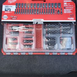 Milwaukee 3/8" deep impact socket set 36 piece Metric and SAE with packout brand new factory sealed Hablo español
