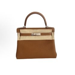 HERMES Kelly 28 Silver Buckle Togo Leather Kelly Bag Single Shoulder Handbag Women's Brown(187)57