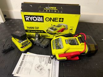 RYOBI ONE+ 18V Cordless 1600A Jump Starter with LED Work Light Kit with 2.0 Ah Battery and Charger