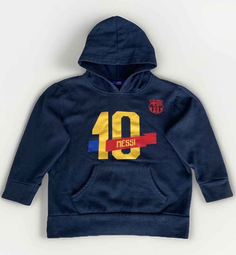 FC Barcelona Hoodie Youth  Gray Boys Messi Pullover Soccer Sweatshirt Logo Sz S