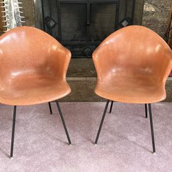 Rare Pair Vintage Fiberglass Cole Steel Shell Chairs Mid Century Modern Eames