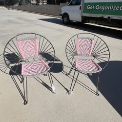 Set Of 2 Rod Iron & Gray Accent Chairs-Indoor/Outdoor