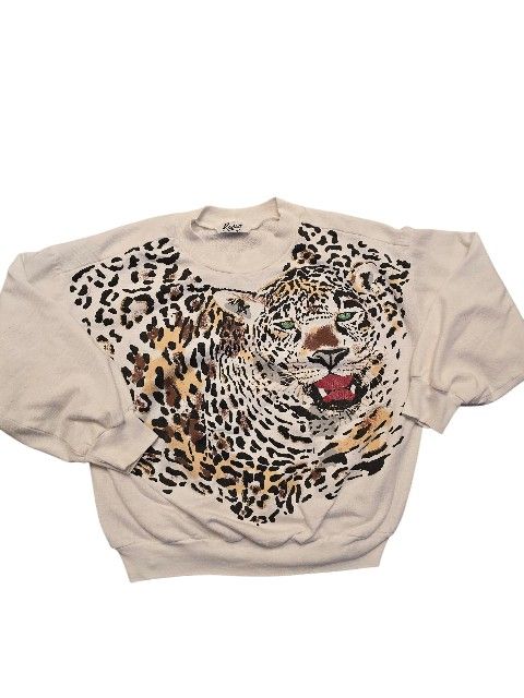 Vintage 90s Rachi Leopard Women's White Sweatshirt