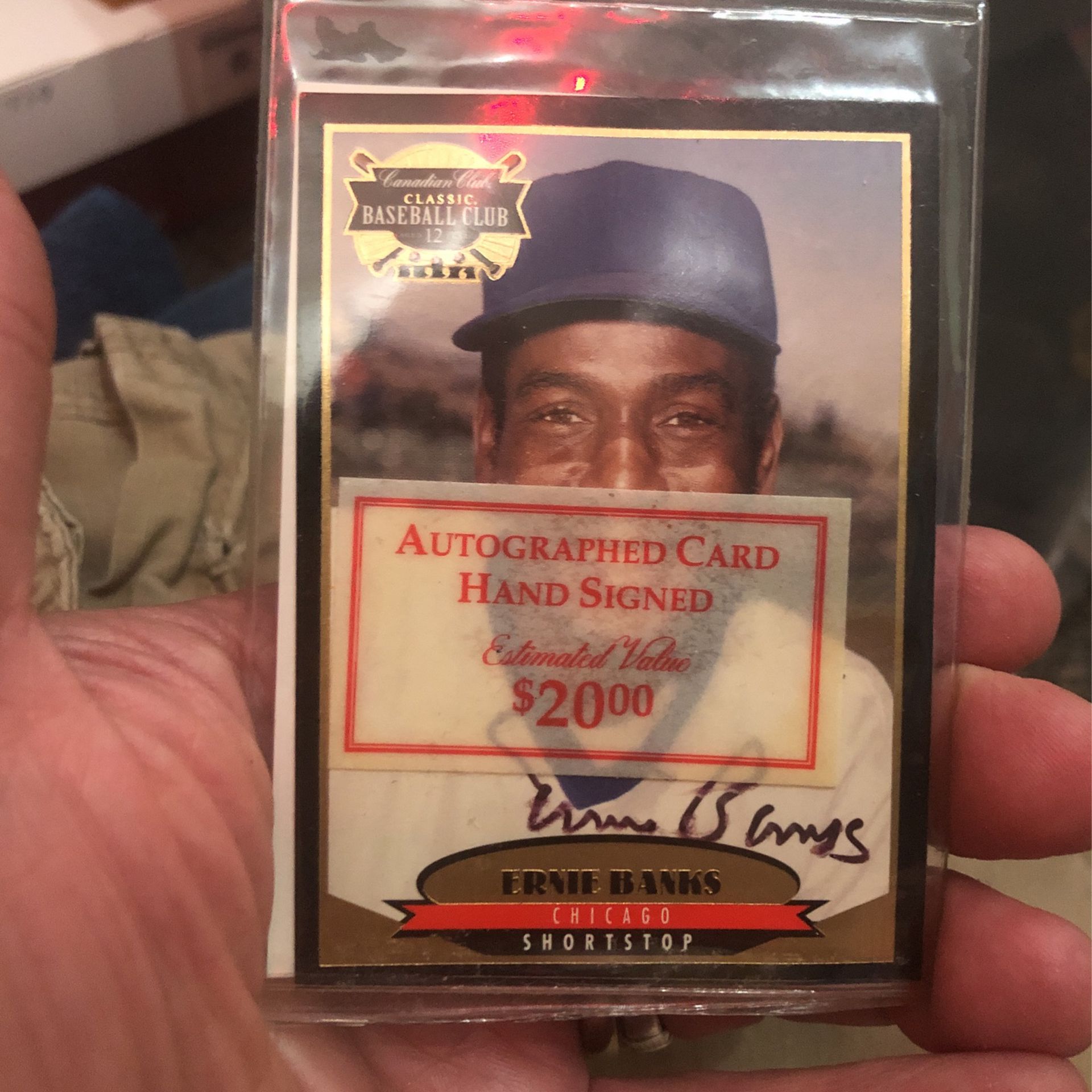 Ernie Banks Signed Baseball Card 