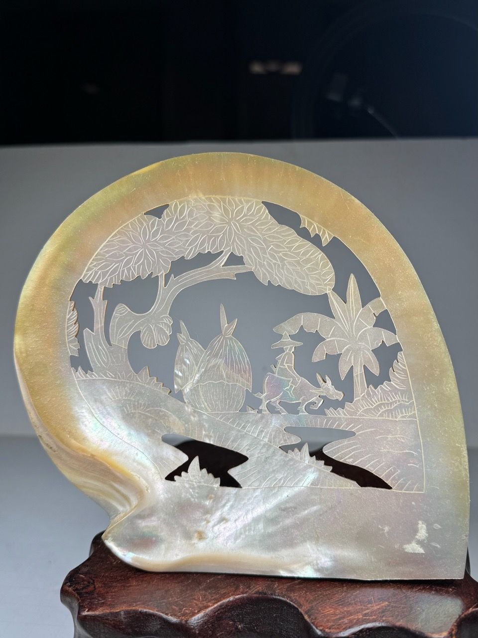 Antique Chinese 19th Hand-Carved Mother of Pearl Shell Art Piece for ...