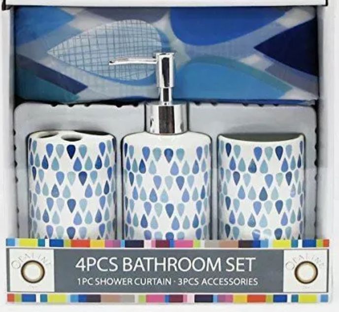 Opaline Blue Terardrop Raindrop 4 Pcs Ceramic Bathroom Accessory Set