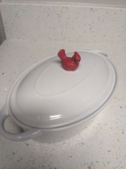 Mini Ceramic Baking Dish, Cardinal Bird Lid