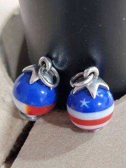 James Avery Stars And Stripes & texas flag Retired Glass Art Finial Sterling Silver Rare $550 each