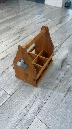 New Wooden 6-Pack Beer Bottle Caddy With Bottle Opener