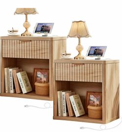 Nightstand Set of 2 with Charging Station