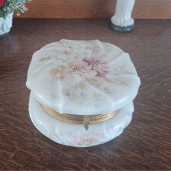 Antique Wavecrest Dresser Box, Hand Painted, Victorian Era, CF Monroe, Helmschmied Swirl, Pink Rose
