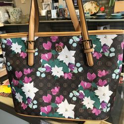 Giani Bernini Violet And Blue On Beige Tote