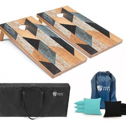 Tailgating Pros Cornhole Boards - 4'x2' Wood Pattern Cornhole Game w/Carrying Case & Set of 8 Corn Hole Bean Bags w/Tote