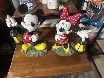 Disney Mickey and Minnie Mouse Solar Garden Statues Hand Painted Cast Resin