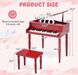 Goplus 30-Key Classical Kids Piano, Mini Grand Piano Wooden Learn-to-Play Musical Instrument Toy with Bench, Piano Lid, Music Rack, Gift for Boys Girl