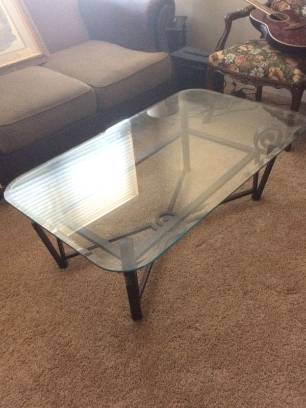 Coffee and end table - iron & glass