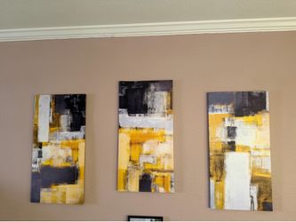 Set of 3 Abstract Canvas Pictures 16Wx32L w/ Matching 18x18 Pillowcase Covers