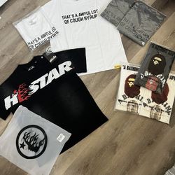 AWFUL LOT OF COUGH SYRUP, HELLSTAR, BAPE TEES