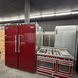 Viking 60” Wide Fridge & Freezer Column Set & 48” Wide Bertazonni Gas Range Combo 