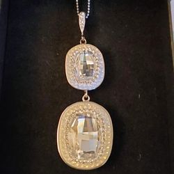 Sterling Silver Cream / Crystal Pendant. .925