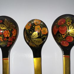 4 Russian Hand Painted Lacquer Spoons