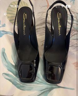 Santoni Black Patent Leather Slingback Pumps – Size 37