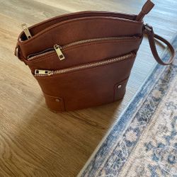 Brown Faux Leather Crossbody Bag