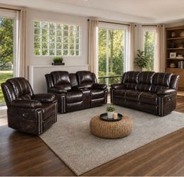 NEW BROWN RECLINING SOFA, LOVESEAT WITH RECLINER, INCLUDING FREE DELIVERY ORDER HERE PAY UPON ARRIVAL