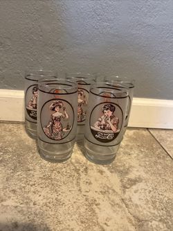 Pepsi-Cola Vintage Glass w/ 5 Cents Victorian Ladies - "I Love Its Flavor"