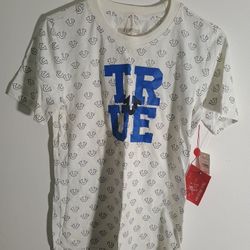 $39 TRUE RELIGION White BLUE TAPE Short Sleeve Designer T-shirt NWT Large 