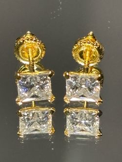 S925 Gold-Plated Princess-Cut Moissanite Earrings