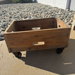 Rustic Wood Rolling Storage Crate with Wheels
