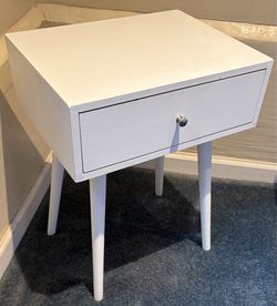 Mid-Century 1-Drawer Side Table (White) Like New!