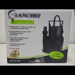 Submersible Utility Pump 1/6 HP 1037 GPH Pool Garden QSB-JH-2007 Lanchez New