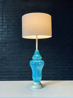 Mid-Century Hollywood Regency Italian Blue Swirl Murano Table Lamp, c.1960’s - Delivery Available 