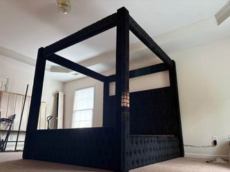 😍 Brand New Black Upholstered Canopy Bed Frame – King & Queen | Bluetooth Speakers & Charging Ports | Optional Mattress | Pay After Delivery 🚚
