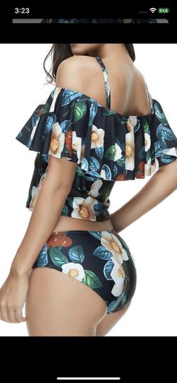 New Plus size woman black floral ruffle tank top bikini/ swimsuit/swimwear/bathing suit size 3XL