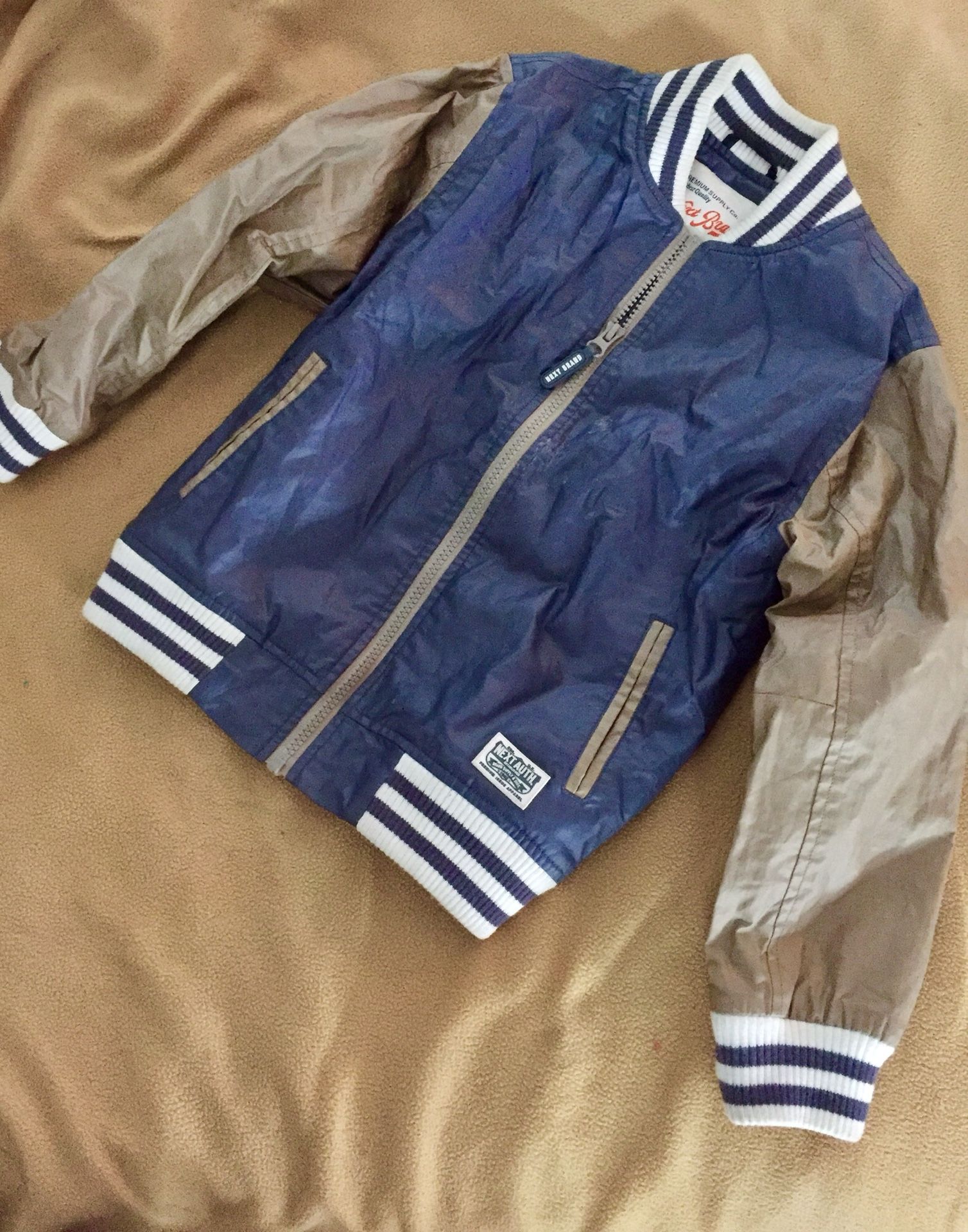 GUC Sz 6 Unisex (Boy / Girl) Tan & Blue Lettermen Jacket Coat