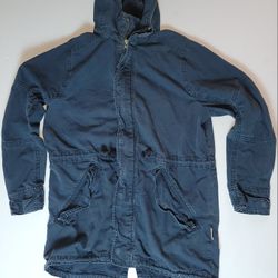 Hollister Men's Military Jacket Navy Blue Canvas Parka Coat Size Large