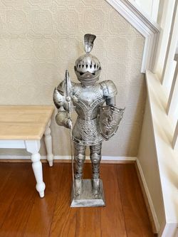 3ft Vintage Metal Knight Statue - Medieval Armor Man Cave Decor