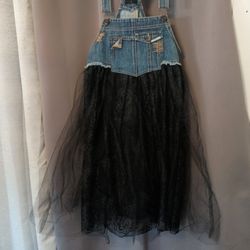 Ladies Jean Lace Ruffled Overall Dress